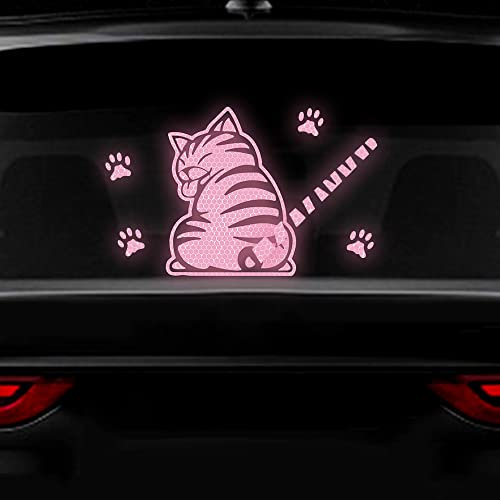 Vesvory Reflective Stick Out Tongue Cat Moving Tail Car Stickers, Funny Cat Rear Windshield Wiper Decal Highly Reflective Vinyl Car Window Stickers and Decals (Pink)