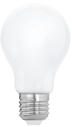 Eglo LED E27, bombilla Milky, 7 vatios (equivalente a 60 vatios), 806 lúmenes, luz blanca cálida, 2700k, bulbo A60, Ø 6 cm