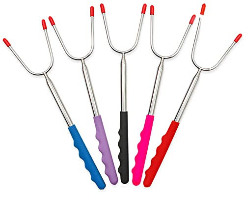XPOOP Grillspieße Edelstahl, Grillgabel Ausziehbar, Teleskop-Gabeln, Grillspieß Gabeln, Grillstab Ausziehbar, Teleskop Edelstahl Spieße, für Lagerfeuer Camping BBQ Party Picknick Mahlzeit