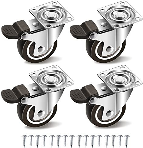 4er Set Möbelrollen 32 mm, Schwerlastrollen mit 4 Bremse, Rollen für Möbel, Transportrollen mit 60kg Gesamtkapazität, 360° Drehbar Lenkrollen, Bockrollen für Tisch (Schwarz, 32mm)