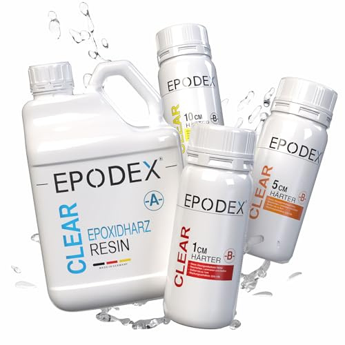 EPODEX Epoxidharz Set der ECO Serie für Gießhöhen bis 5cm - 9kg | Harz Gießen Set, Beschichtungen, Kunst, Vergüsse, River-Tische, Lampen, Schmuck, klares Epoxy Resin Set