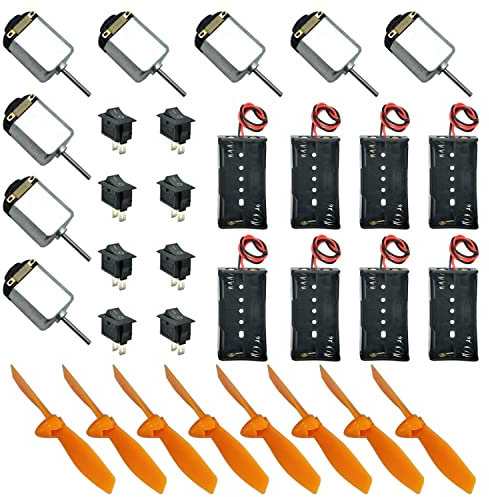 GTIWUNG 8 Stück 130 Micro DC Motor 1.5V-6V 15000-16500RPM, 8 Stück AA Batteriehalter, 8 Stück Wellenpropeller 2 Flügel, 8 Stück Mini Boat Schalter Druckknopf Wippe für DIY Spielzeug