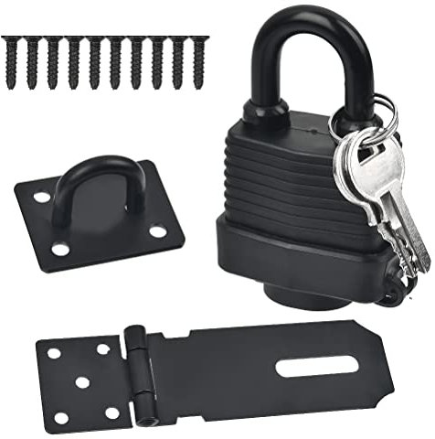 Door Latch Hasp Doors Padlock, 5 inch Shed Locks Latches with Key, Heavy Duty Hasp and Staple Lock, Stainless Steel Door Clasp Gate Lock with Screw, Doors Clasp Latch Security Hasps for Window Cabinet