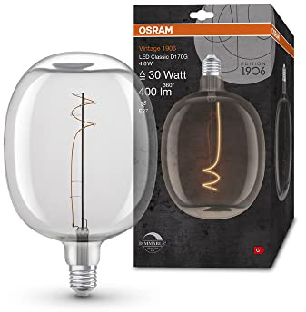Osram Lamps Vintage 1906 -Lampe klarem Glaskörper,4,8W,400lm,Ballon-Form 170mm Durchmesser&E27-Sockel,warmweiße Lichtfarbe in 2700K,s Filament,bis zu 15.000 Stunden Lebensdauer,4058075761919