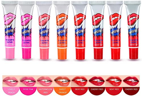 Lip Stain Peel Off 8pcs Tattoo Lipstick Peel Off Lipstick Lippentattoo Lip Tint Peel Off Lippen Tattoo Zum Abziehen Wasserfeste und Dauerhafte Farben für Frauenspezifische Glosse