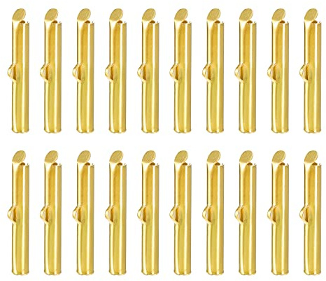uxcell 100Pcs Slide on End Clasps, 25mm Tube Ball Bead Slider Crimp Ends for Multi-Strand DIY Craft Making, Gold Tone