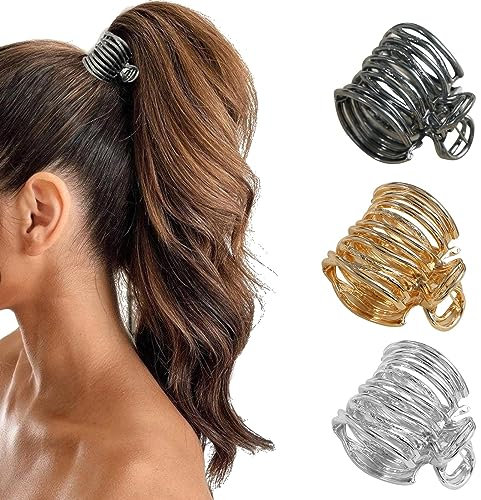 Irikdescia® 3 Stück hohe Pferdeschwanz-Clips, Haarspangen aus Metall für verbesserte Frisur, modische Haar-Accessoires, hohe Pferdeschwänze und dickes Haar (Gold, Silber, Schwarz)