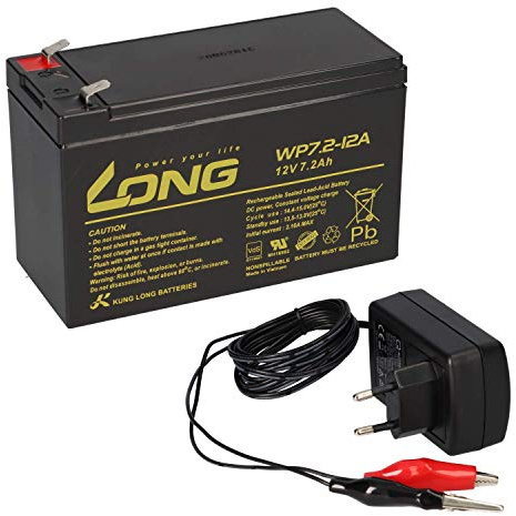 AGM BLEI AKKU Batterie 12V 7,2Ah Mit VDs + LADEGERÄT Passend 7Ah 8Ah 9Ah 9,5Ah USV - Langlebig - Wartungsfrei