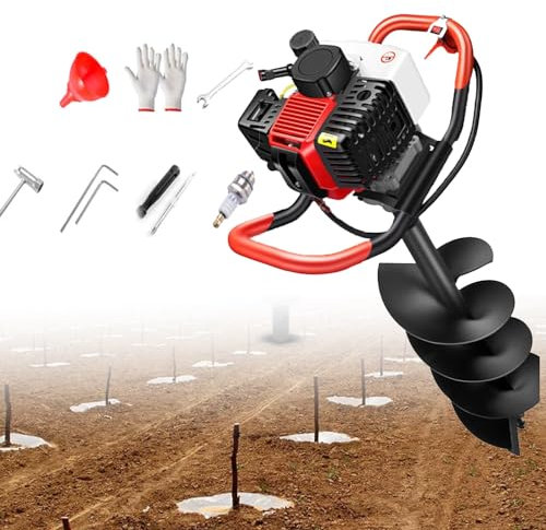 GBHJJ Post Hole Digger 198CC, Auger Post Hole Digger 5200W, Post Hole Digger Gas Powered, 1,5/2,4/3/4/ 5/ 6/ 8/10/12, Portable Lightweight Petrol Piledriver,158CC/5