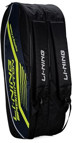 Li-Ning Hot Shot Badminton-Tasche mit 3 Reißverschlüssen, Polyester, Schwarz/DK Barney, leicht zugängliche Fächer, geräumig, Unisex, Herren, Jungen, Mädchen, Frauen