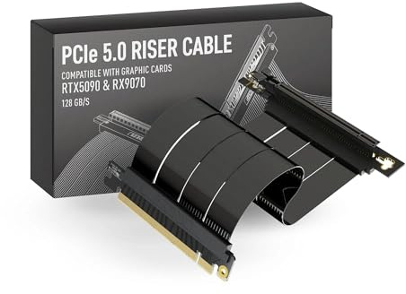LINKUP - AVA5 PCIE 5.0 Riser-Kabel | RTX5090 RX9070 GPU Bereit | x16 128GB/s Geschwindigkeit | PCIe 4.0 & WRX80/WRX90E Kompatibel | Rechter Winkel, Schwarz 30cm (Gesamtlänge 34cm)