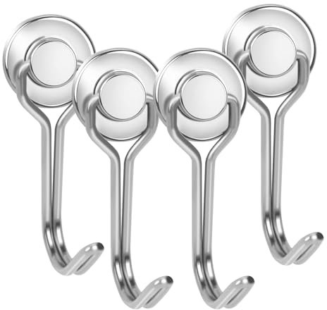 Magnete Con Ganci,Gancio Magnetico,4 Pezzi Ganci Magnetici,Ganci Magnetici Cucina,Ganci Magnetici per Frigorifero,Ganci Magnetici Cucina Ruotabile,Ruotabile Magnete Con Gancio (Argento, 4 PCS)