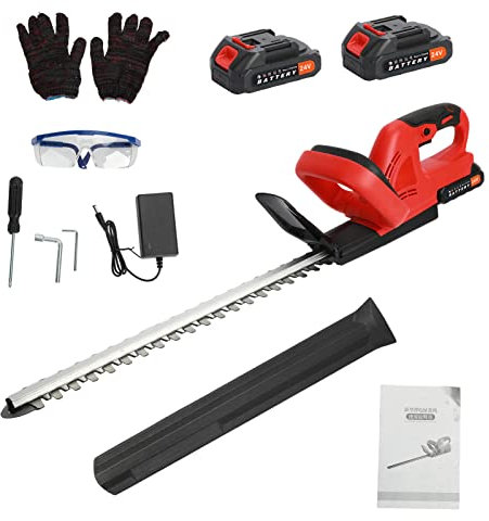 Cordless Hedge Trimmer, 21V Battery Powered, 800W Garden Electric With 51cm Blade, 2 Batteries, Two-Way Safety Switch for Gardening (RED)