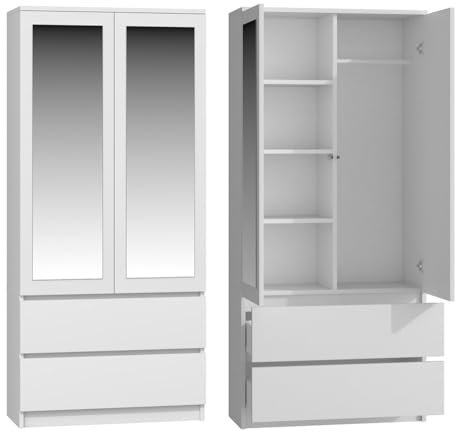Oggi Lugo Armoire à Portes coulissantes 90 cm Blanc Meuble de Chambre à Coucher Armoire Moderne Espace de Rangement Neuf