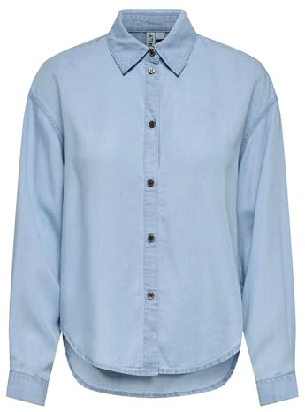 ONLY Onlcharis Life LS Shirt CC Wvn Blusas, Mezclilla De Color Azul Claro, L Mujeres