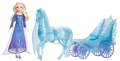 Mattel Mattel Disney Frost Elsa-modedocka med avtagbar klänning och skor, mytisk hästliknande Nokk och äventyrsvagn, inspirerat av Frost: Vinterfestival, JBG56