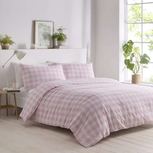 Portfolio Home Parure de lit Double avec Housse de Couette et taies d'oreiller Motif Vichy Rose