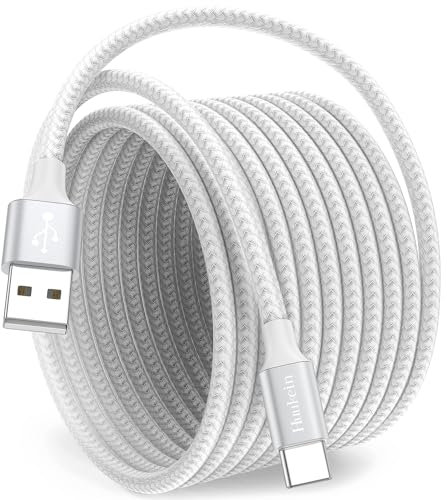 Cavo USB C 5 Metri, Bianco Cavo USB Type-C 5 metri Ricarica Rapida, Nylon Cavi USB A USBC 5 m per iPhone 15 16, Samsung Galaxy S24 S22 S10 A55 A51 A16 A15 A12 A34, Xiaomi, Pixel