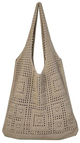 CHANXIUZAI Crochet Tote Bag, Mesh Beach Bag, Women's Knit Summer Hobo Bag, Vacation Boho Tote Bag,(Brown)