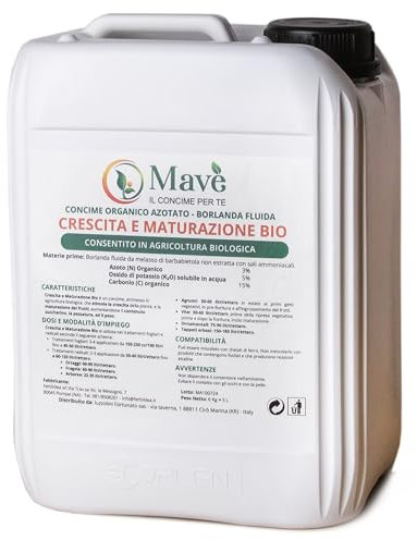 Mavè concime Crescita e maturazione Bio 5 Lt - fertilizzante Biologico per piante, orto, olivo, vite, agrumi, prato, alberi da frutto - per far maturare i frutti