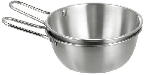 QUARKZMAN 2Pcs Bols à Alcool Traditionnels Coréens 5,51 Pouces Argent | Bols à Sauce pour Alcool de Riz Brut avec Poignée, en Acier Inoxydable 304, pour la Randonnée les Plats de Soupe