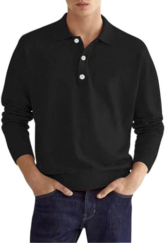 hehiy Poloshirt Herren Langarm Basic Denim Nähen Casual Baumwolle Golf Tennis Poloshirts Poloshirt Polyester Herren Langarmshirt Herren Sport Baumwolle