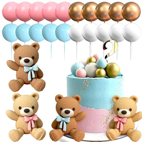 LaVenty Gender Reveal Party Deko Junge oder Mädchen Tortendeko Babyparty Dekoration Teddybär Kuchen Dekoration Teddybär Geburtstagstorte Decoration