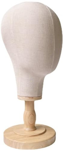21 Pouces Tête Mannequin Toile, Support Chapeau Amovible Dôme avec Base Bois, Présentoir Chapeaux pour Casquette, Magasin Coiffure, Perruque Fabrication, Modèle, Bijoux, Porte-Lunettes, Maison, Salon