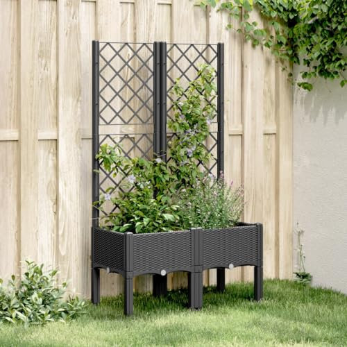 WIFESE Hochbeet Pflanzbeet Gartenbeet 80x40x142 cm Gemüsebeet Schwarz Blumenkasten Kräuterbeet PP