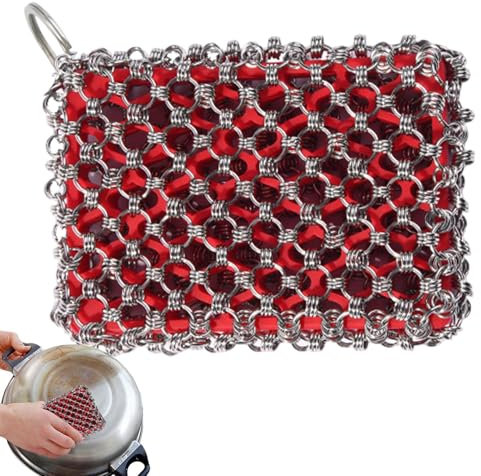 Limpiador de malla de acero inoxidable, limpiador de sartenes de hierro fundido | Estropajo multiusos de hierro fundido para la cocina, fregado para sartenes de barbacoa, herramienta de limpieza de