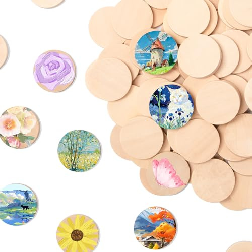 Sxutop 120 Stück Holzplättchen Rund 30 mm Holzscheiben Klein Unvollendete Natur Mini Holzkreise Rund Holzstücke zum Basteln für Malerei Scrapbooking Hochzeit Weihnachten Heimdekoration 4.5 mm Dick