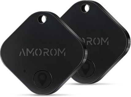 AMOROM Bluetooth Schlüsselfinder Air Tracker Tag, iOS & Android APP, Telefonfinder, In der Nähe Finden, Lauter Klingelton, Austauschbarer Akku, für Schlüssel/Brieftasche/Taschen, 2 Pack