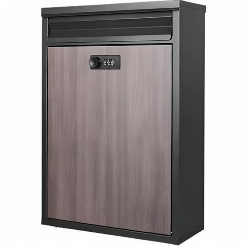 YCYRF Cassetta Postale con Serratura da Parete, Cassetta Lettere Esterno con Serratura a Combinazione, Grande Cassette Postali in Acciaio Zincato, Porta Decorativa Effetto Legno 29×12×42 cm