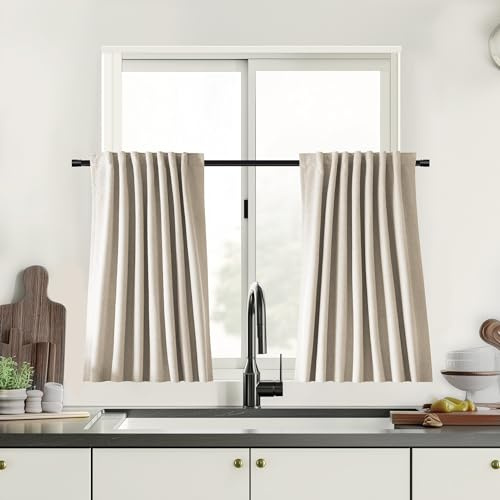 UHITECH Oatmeal Kurze Verdunkelungsvorhänge, 122 cm Länge, 2 Paneele Set | Geeignet für Küche/Wohnzimmer/Keller/Schlafzimmer, wärmeisoliert, Geräuschunterdrückung, kleines Fenster, lichtblockierend
