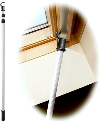 WinHux Teleskop-Fensteröffner V2 ohne Jalousiesteuerung 1,2–3,0m – Lange Aluminium-Drehverschluss-Dachfensterstange mit rutschfestem Haken, kompatibel mit VELUX, Keylite und Fakro Dachfenstern