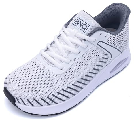 Women Wide Toe Box Walking Shoes with Arch Support Orthotic Slip on Sneakers Tennis Athletic Running Shoes for Plantar Fasciitis Foot Pain Relief WhiteGrey, Size 9