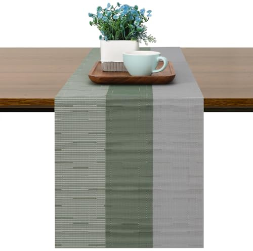Chitomars Tischläufer Modern abwaschbar Outdoor hitzebeständig Tischläufer | PVC Gewebte Tischläufer rutschfest Vinyl für Häuser Restaurants Hotels Tischdekos (Grau Salbeigrün, 30x180cm)
