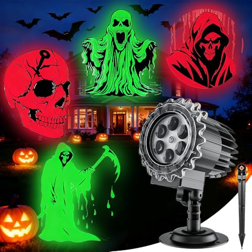 Halloween Outdoor Projektor, 3D Dynamische Halloween Projektor, Wasserdicht LED Projektionslampe, 180°-Verstellung, Beamer Deko für Wand Fenster Garten Hof Party