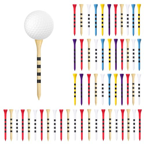Ferizzia 50 Pièces Tees de Golf, 83mm Bois Tee-Golf, Tees de Golf Colorés en Durable de Qualité Supérieure, Couleur Aléatoire, pour Amateurs et Professionnels Golfeurs Les Départs et L'Entraînement