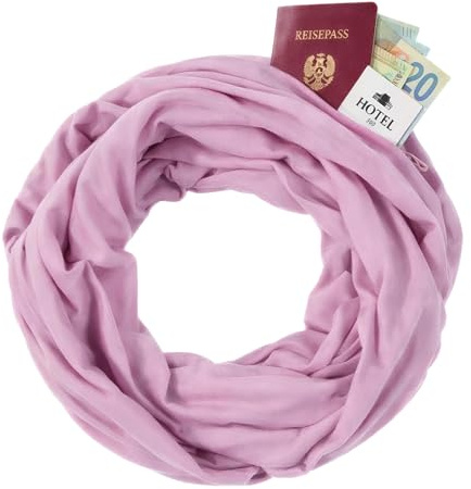 KARMA.DIEM Loop Schal mit Geheimfach – Infinity Schal mit versteckter Tasche für Reisepass & Geld – Reise Schlauchschal Damen Herren – Diebstahlsicherer Travel Schal mit Reißverschlussfach - Rosa