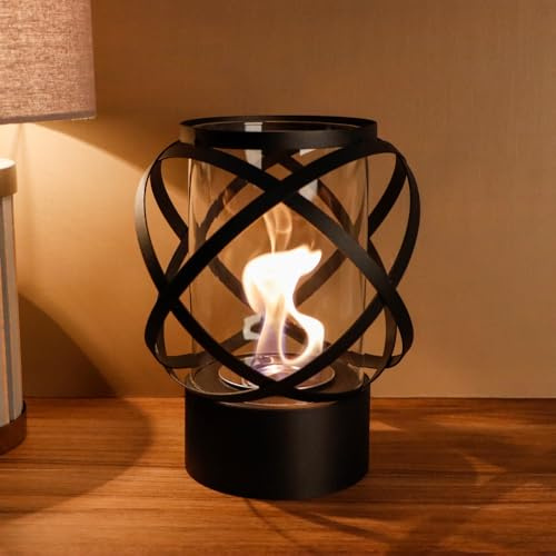Noir Brasero de Table en métal et Verre pour l'intérieur et l'extérieur