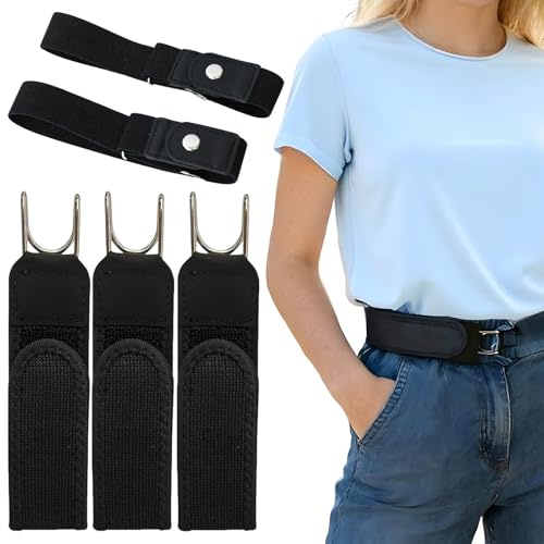 Eniyou 5 Pcs Gürtel Ohne Schnalle Herren Schwarz Gürtelhaken Metallhaken Gürtel Verstellbares Design Unsichtbare Passform für Alle Körpertypen Geeignet Unisex 2 Stile