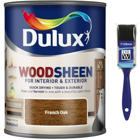 French Oak Stain and Varnish 750ml +1 Brush | Interior Wood Stain and Varnish | Satin Finish for Doors Skirting Furniture and Trim | Quick Dry Wood Protection