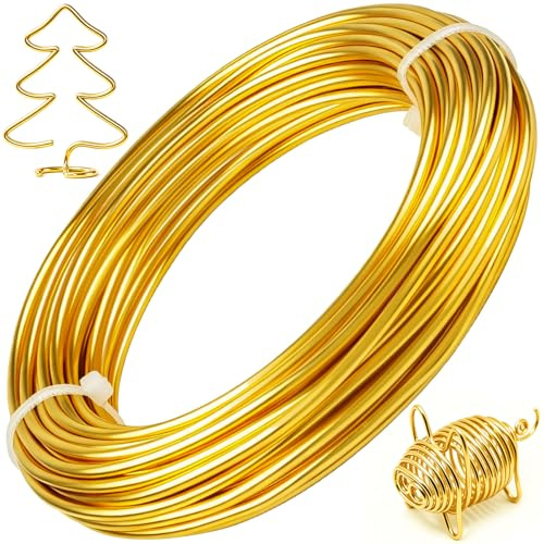 Ouborui 12 Gauge 2mm Craft Wire 32.8ft(10m) Aluminium Wire | Gold Bendable Metal Wire for Jewelry Making, Sculpting, Modelling Skeleton