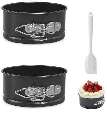 HAOQIAGA 2 Stück Kuchenform 11cm Rund mit Silikon Spatel, Klein Kuchenform mit Antihaftbeschichtung, Kuchen Springform, runde Backform mit Flachboden für Kuchen,Pizza