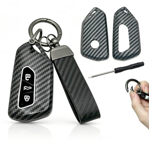 Schlüsselhülle mit Schlüsselanhänger in edlem Carbon-Design. Hochwertige Autoschlüssel Abdeckung mit praktischem Anhänger, robust und stilvoll. Perfektes Autozubehör für gängige moderne Fahrzeuge, sch