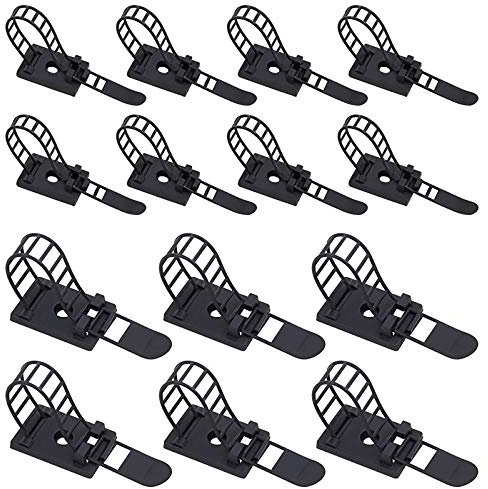 Rustark 50Pcs 2 Sizes Adjustable Self-Adhesive Nylon Cable Straps Cable Ties Cord Clamp for Wire Management, Large and Small