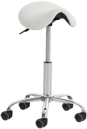 CLP Arbeitshocker Reno Mit Kunstlederbezug Und Leichtlaufrollen I Höhenverstellbarer Drehbarer Sitzhocker Mit Metallgestell In Chrom-Optik, Farbe:weiß