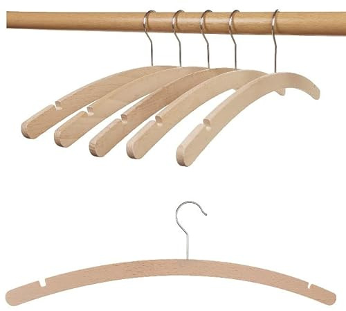 HAGSPIEL Kleiderbügel aus Buchenholz, Einfachbügel roh, 42 cm lang, sehr platzsparend, mit verzinktem Schraubhaken Made in Austria (EU) (30 Stück, mit Kerben)