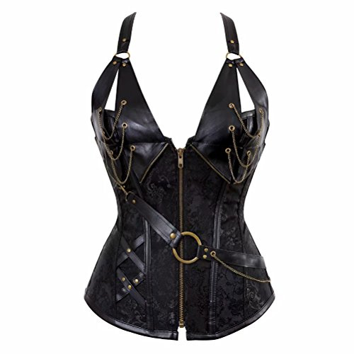 Corset Bustier Steampunk Femme Sexy Cuir Zip Gothique Halter Guêpière Minceur Vest Grande Taille Pirate Top Noir S